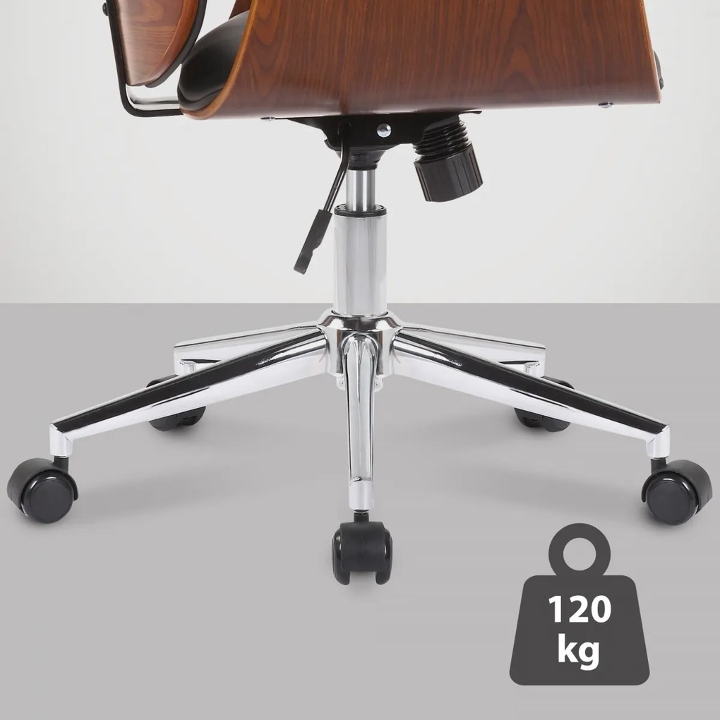 Design-Shop Kancelárska stolička Kemberg - koženka, drevo orech - Čierna