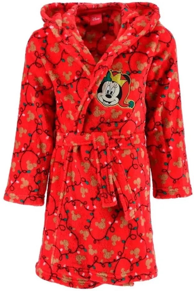 Dievčenský vianočný coral fleece župan s kapucňou Minnie Mouse, EU 116 Červená