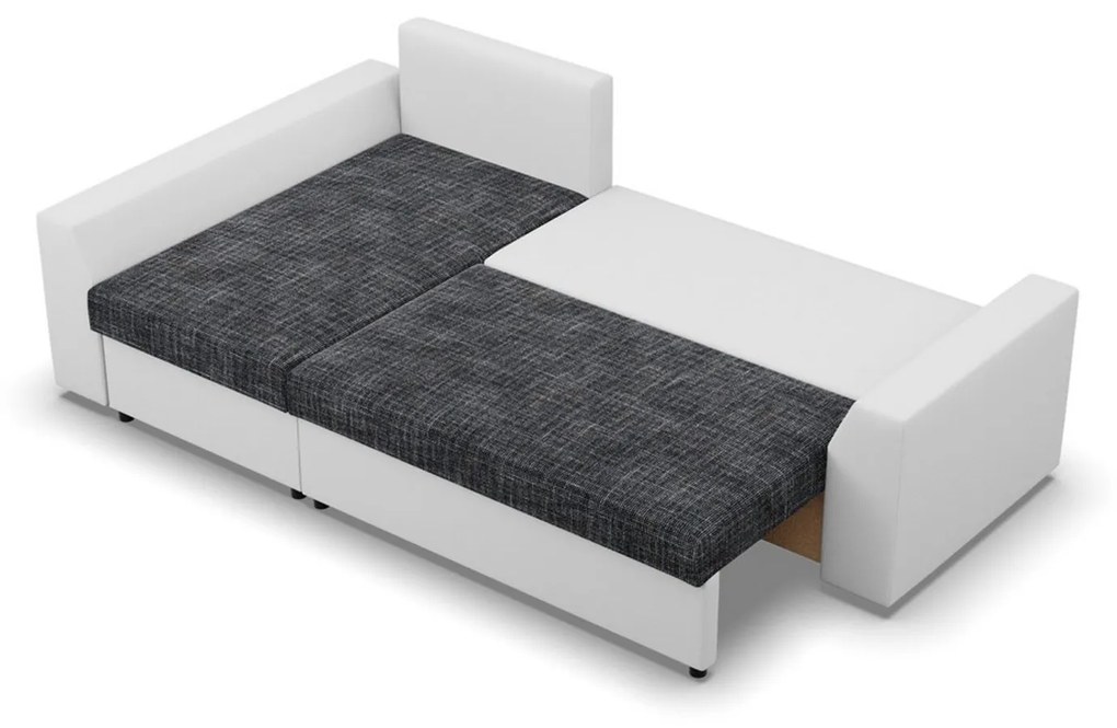 Rohová rozkladacia sedacia súprava PAUL látka v kombinácii s eko-kožou Ľavá Sivá/biela I