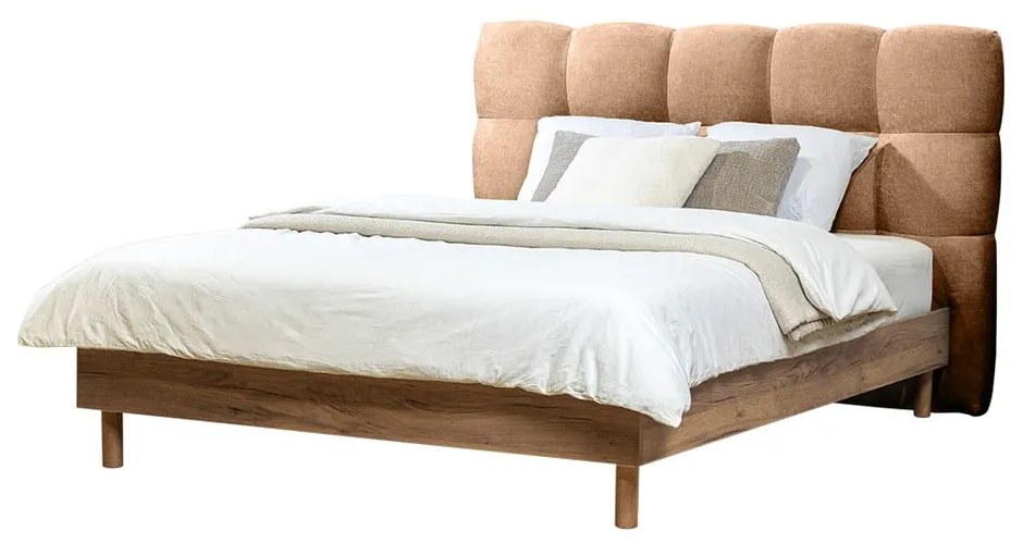 Svetloružová čalúnená dvojlôžková posteľ s roštom 180x200 cm Kumo – Bobochic Paris