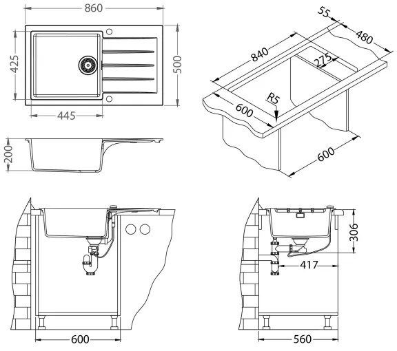 ALVEUS SETA23232 - Kuchynský drez CADIT+drezová batéria MINTAS 34cm granit/čierna