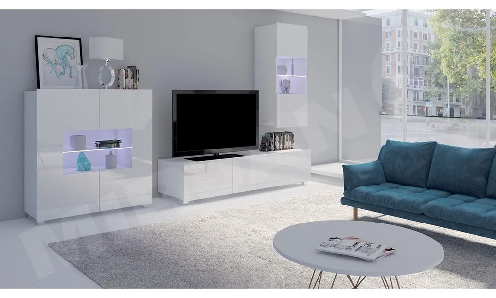 Nábytok do obývacej izby Badiani VII (biela + biela lesklá) (s modrým LED osvetlením). Vlastná spoľahlivá doprava až k Vám domov. 1121913