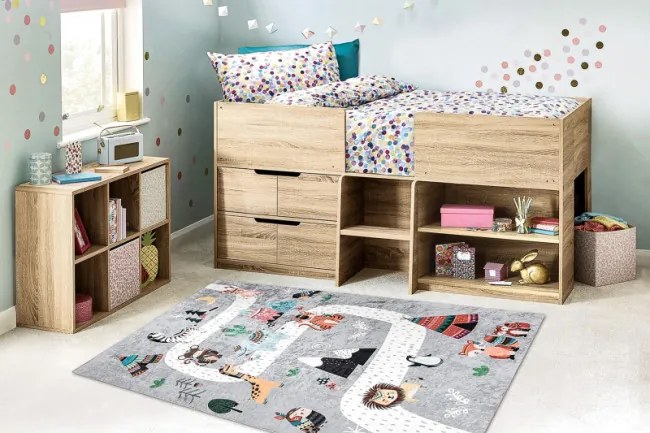 Detský koberec protišmykový BAMBINO 2160 Indiánska dedina sivý