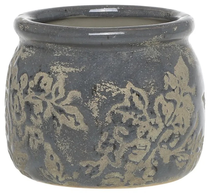 Opálový antik keramický obal na kvetináč s listami Antibes S - Ø 12*9,5 cm