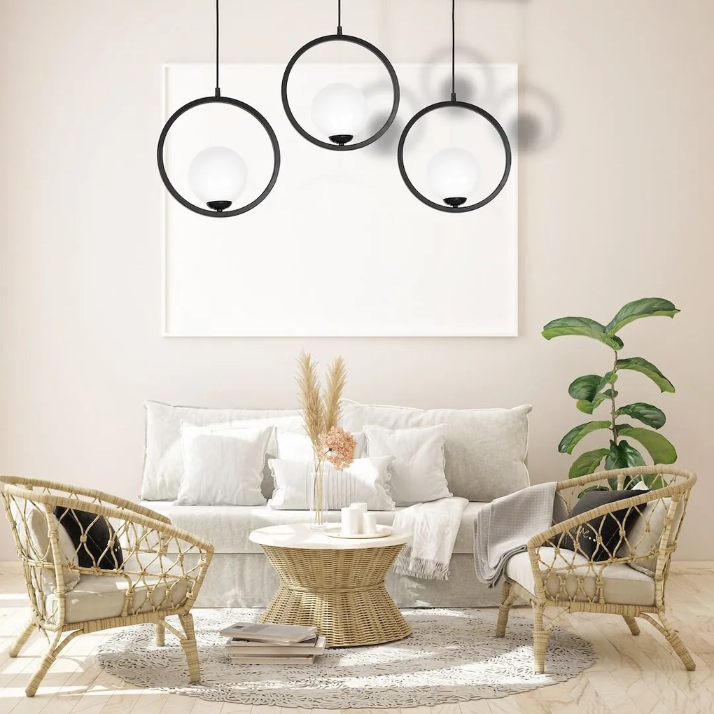 Závesné svietidlo Boston, 3x biele sklenené tienidlo, b