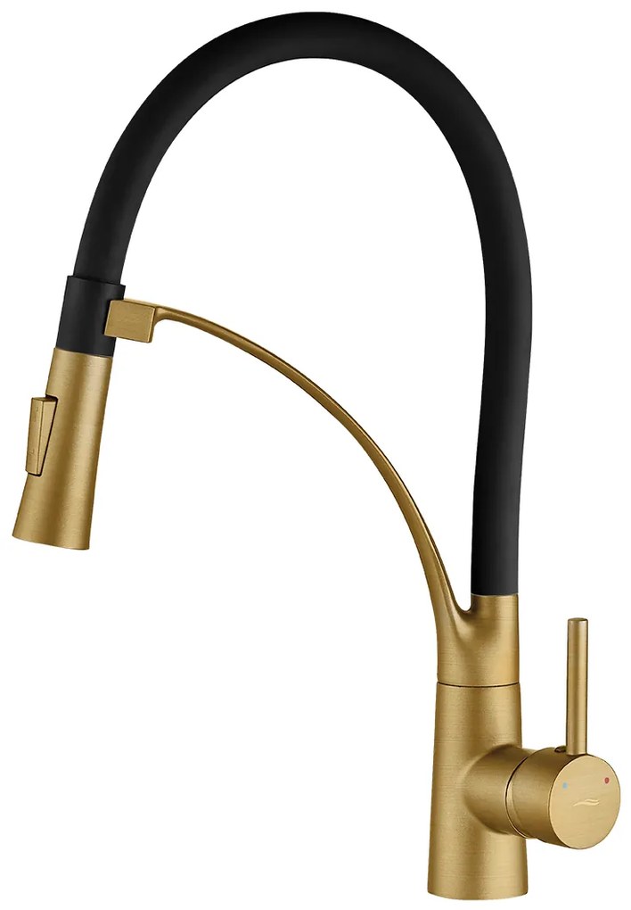 Kuchinox Olor, vysoká drezová batéria s elastickým ramenom, čierna-zlatá matná, LAV-BKR_G78D