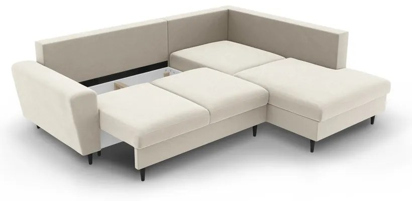 Béžová zamatová rozkladacia/s úložným priestorom rohová pohovka (pravý roh/do L) Kyoto – Cosmopolitan Design
