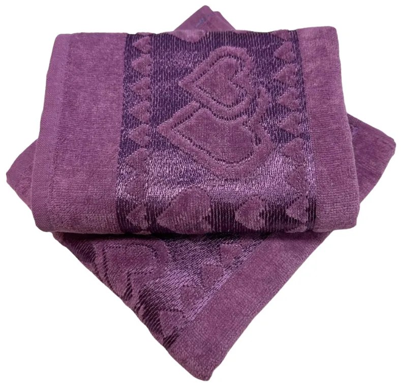 Žakarový froté uterák svetlo fialový srdiečko 50x90cm TiaHome