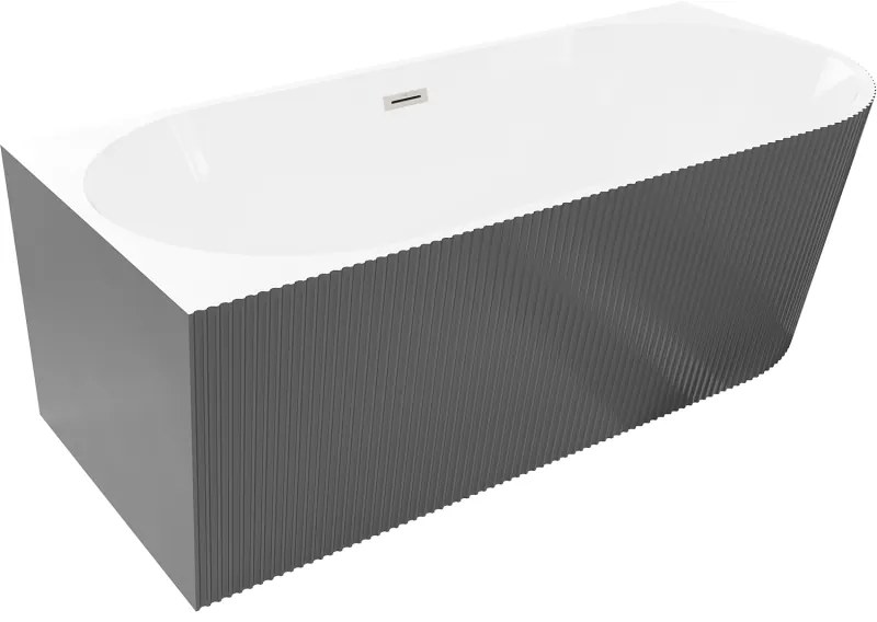 Mexen Silo, rohová voľne stojaca ryhovaná vaňa, ľavá, 150 x 75 cm, biela-šedá, oceľový prepad, 52891507562L-97