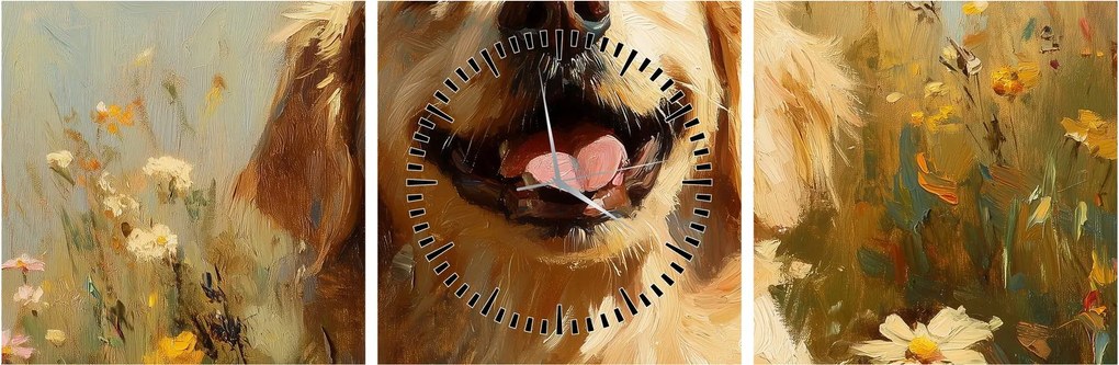 Obraz - Šťastný psík (s hodinami) (90x30 cm)