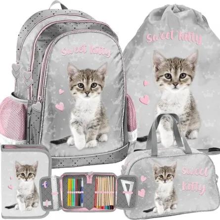 Sammer 4-dielna sada školskej tašky pre dievčatá s motívom mačky PP23KC-081-001-712-074