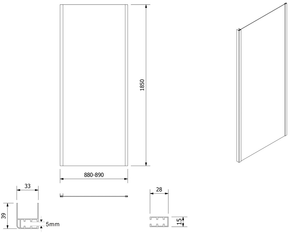 Aqualine Aqualine, AMADEO obdĺžniková sprchová zástena 1100x900mm L/P varianta, sklo Brick, BTS110BTP90