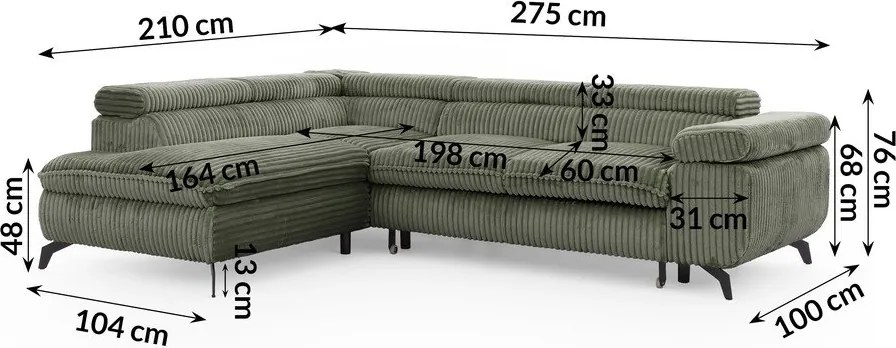 Zelená menčestrová rohová pohovka (ľavý roh/do L) Marbeya – Ropez