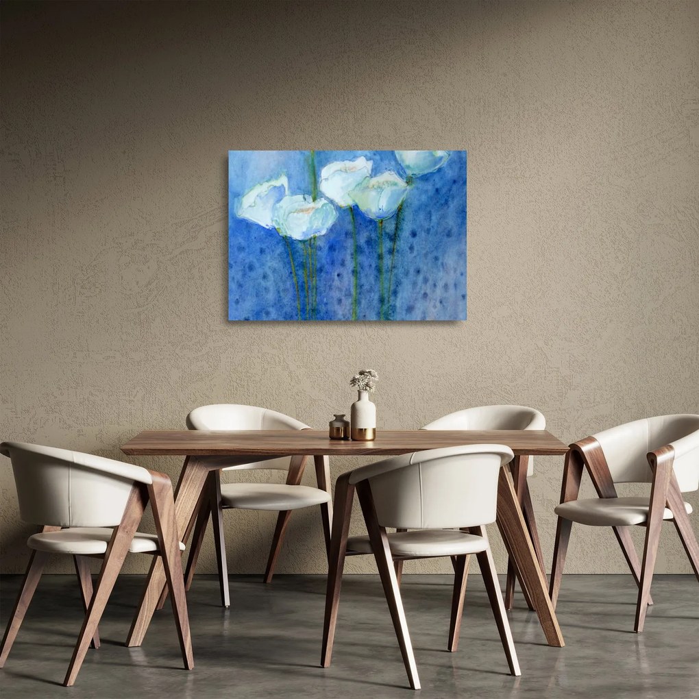 Sklenený obraz - Biele tulipány (70x50 cm)