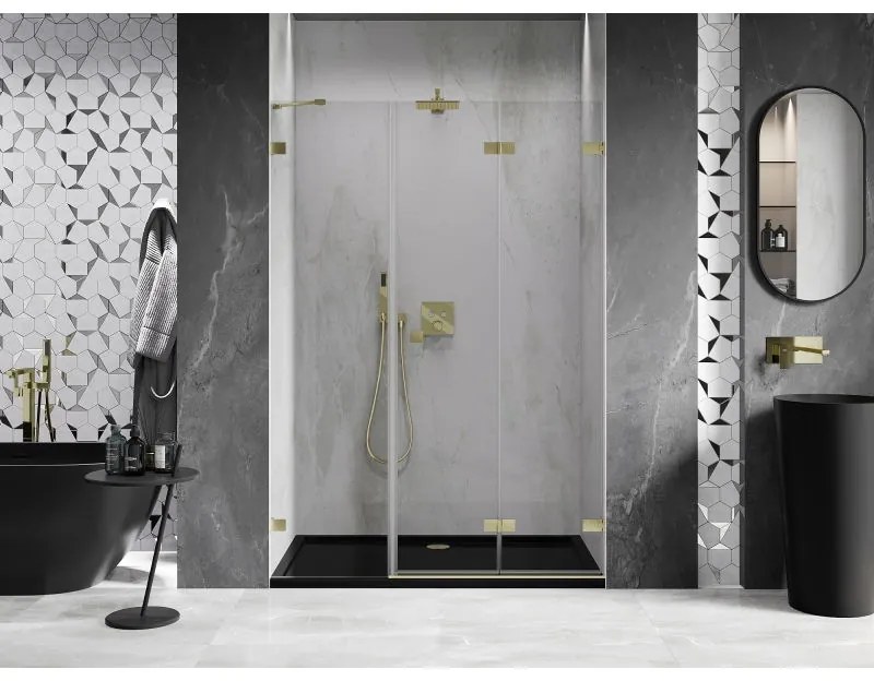 Mexen Lunar-F, pravé sklápacie sprchové dvere 145 cm, 8mm číre sklo, zlatý matný profil, 836S-145-050-55-00-P