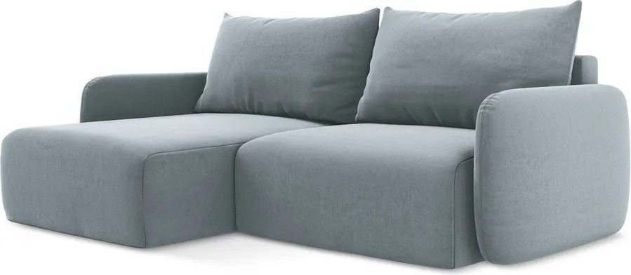 Modrá zamatová rozkladacia/s úložným priestorom rohová pohovka (ľavý roh/s leňoškou) Kalena – Makamii