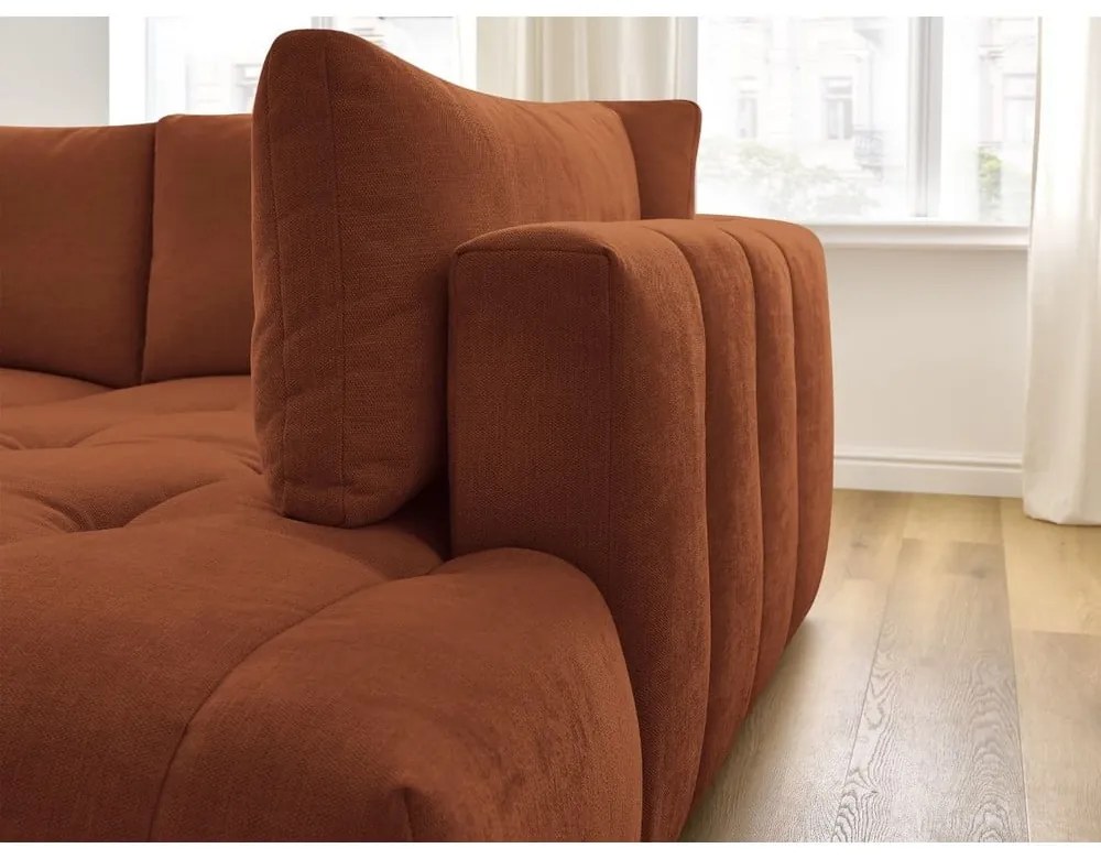 Rozkladacia/s úložným priestorom rohová pohovka v tehlovej farbe (pravý roh/do L) Fuji – Bobochic Paris