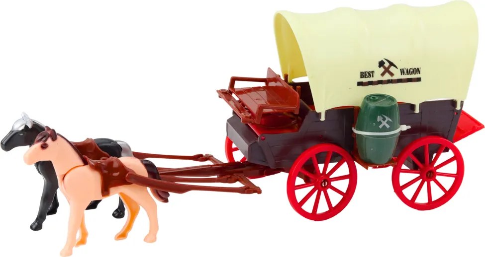 LEAN Toys Sada kovbojských figúrok westernový kočiar kone palmy