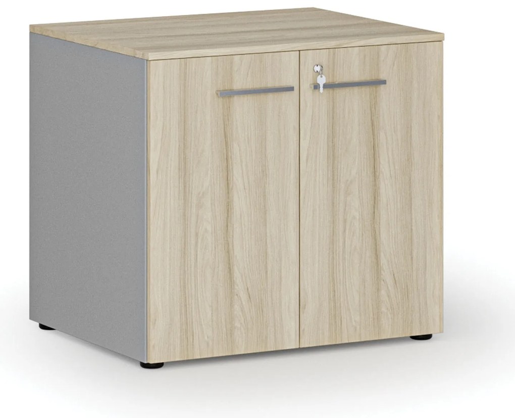 Kancelárska skriňa s dverami PRIMO GRAY, 800 x 640 x 735 mm, sivá/dub prírodný