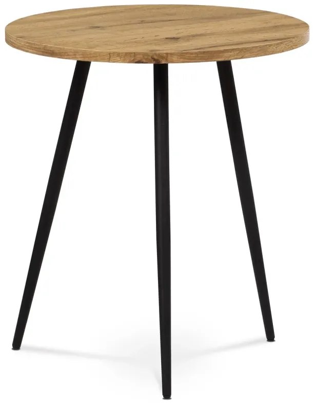 Přístavný stolek, MDF, dekor divoký dub, kov, černý lak