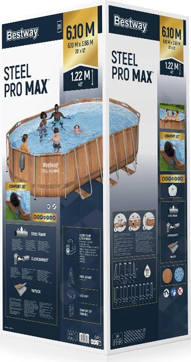 Bazén Bestway s rámom 610x366x122, 10 v 1, rebrík s pumpou + LED 56719