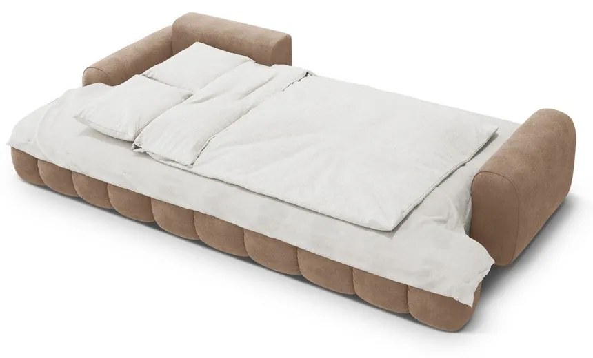 Svetlohnedá zamatová rozkladacia/s úložným priestorom rohová pohovka (ľavý roh/s leňoškou) Linz – Cosmopolitan Design