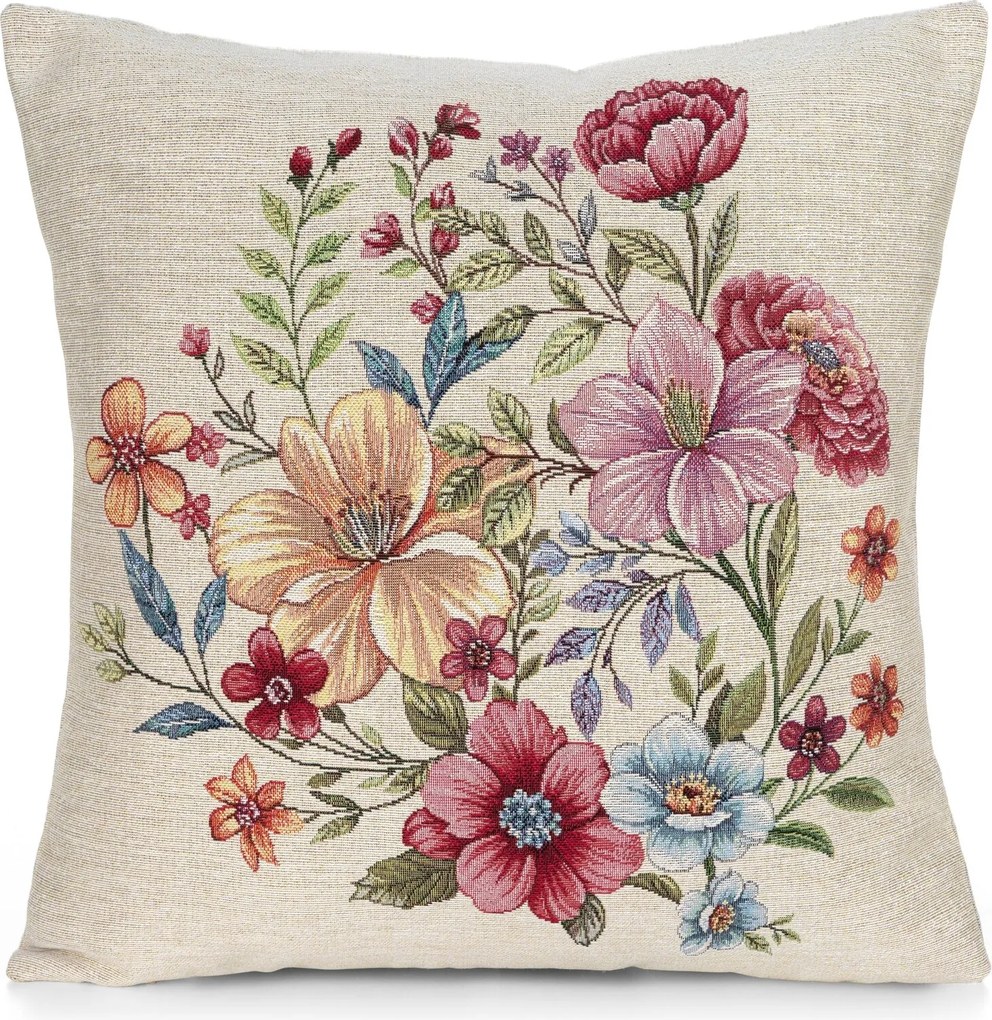 GOBELÍNOVÁ DEKORAČNÁ OBLIEČKA NA VANKÚŠ FLORIS 45X45 CM KVETY