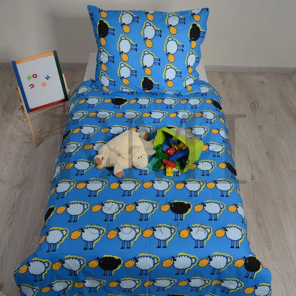 Obliečky detské ovečky modré EMI: Detský set 90x130 + 45x65