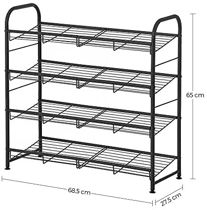 Botník so 4 policami, stohovateľný, čierny, 65x68,5x27,5cm