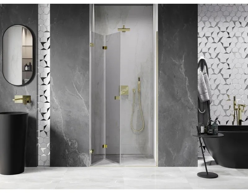 Mexen, Mexen Lunar-F skladacie ľavé sprchové dvere 70 cm, transparentné, zlaté - 836-070-000-50-00-L