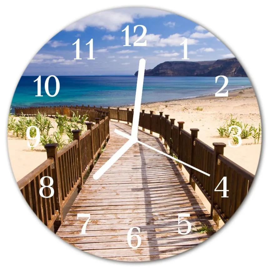 Sklenené hodiny okrúhle More na pláži fi 30 cm