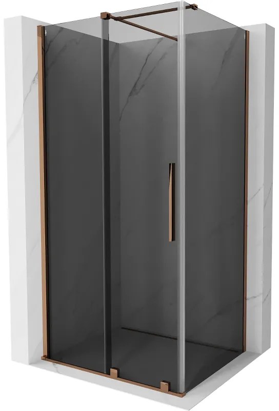 Mexen Velar, sprchový kút s posuvnými dverami 90 x 110 cm, 8mm šedé sklo, ružové zlato, 871-090-110-41-60