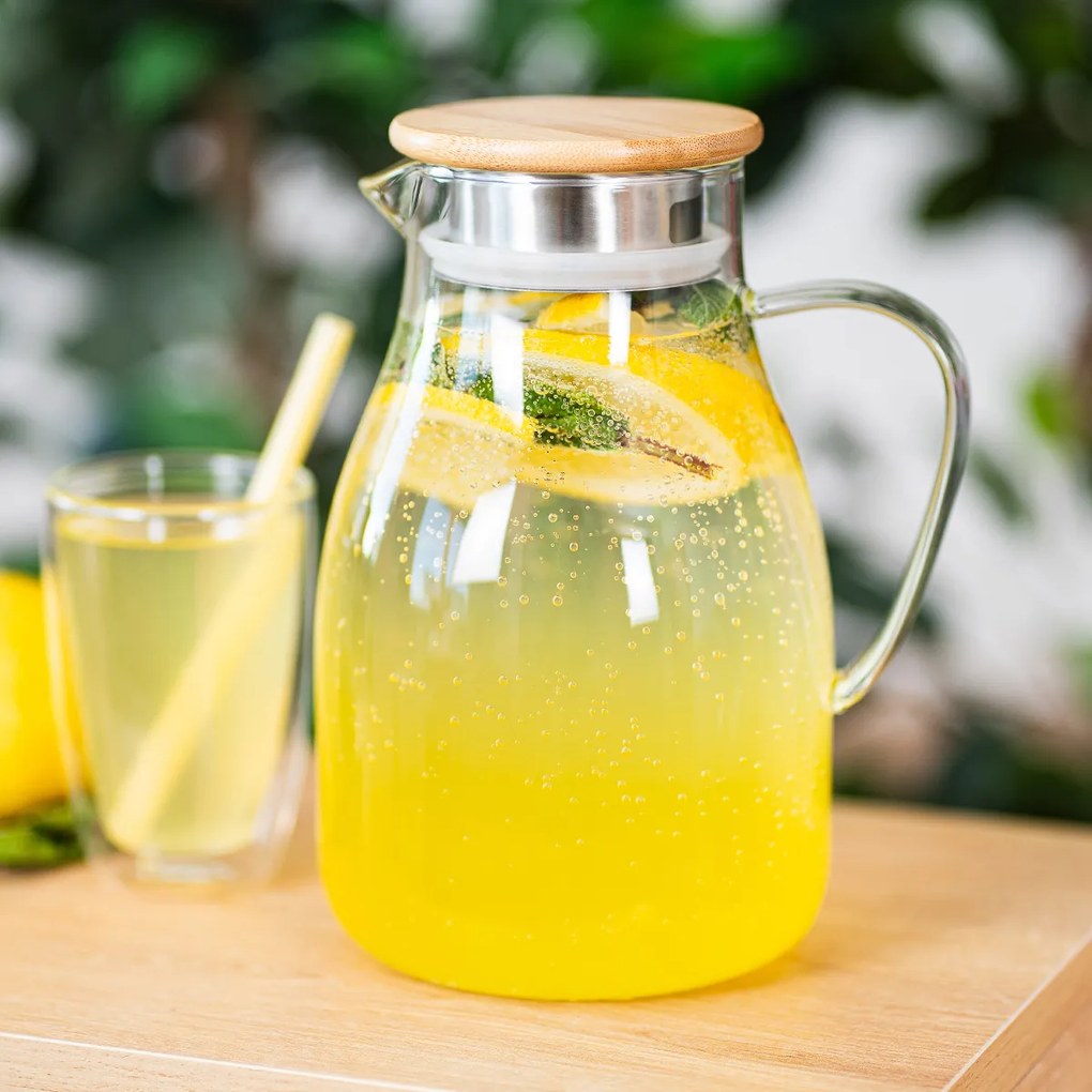 4Home Sklenený džbán s viečkom Bamboo Hot&Cool, 1,7 l