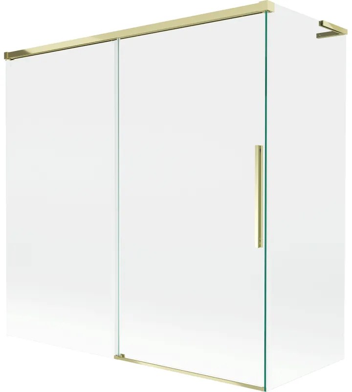 Mexen Rox, L posuvná 2-krídlová vaňová zástena 160 + 75 x 150 cm, 8mm číre sklo, zlatý lesklý profil, 8C9L-160-075-50-00
