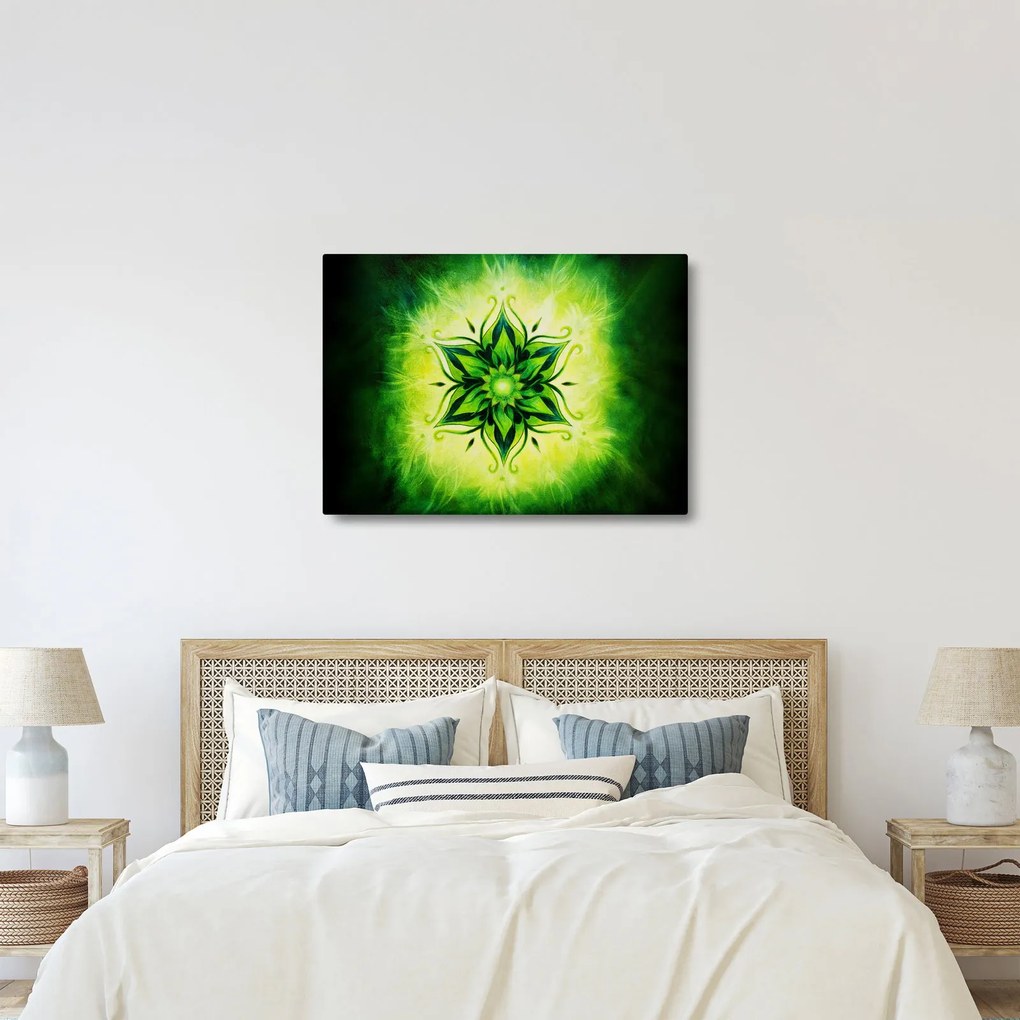 Obraz - Kvetinová mandala v zelenom pozadí (70x50 cm)