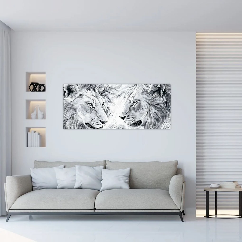 Obraz - Kreslené levie hlavy (120x50 cm)