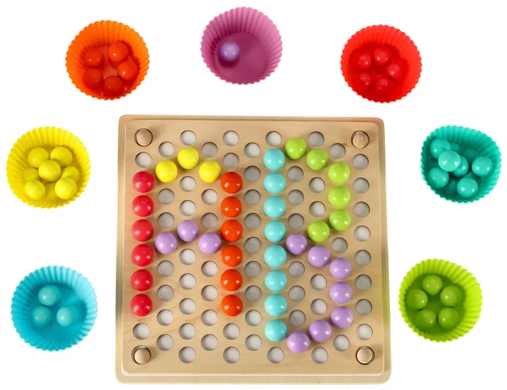 KIK Vzdelávacie Montessori korálkové mozaiky 77 dielov – drevené guličkové puzzle pre deti
