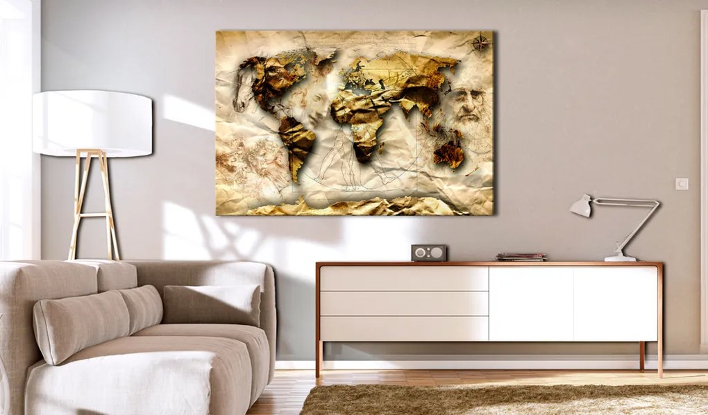 Artgeist Obraz - Map: Leonardo da Vinci inspiration Veľkosť: 90x60, Verzia: Na talianskom plátne