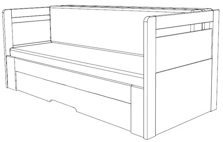BMB TANDEM ORTHO bez roštov 90 x 200 cm - rozkladacia posteľ z bukového masívu s pravou podrúčkou, buk masív
