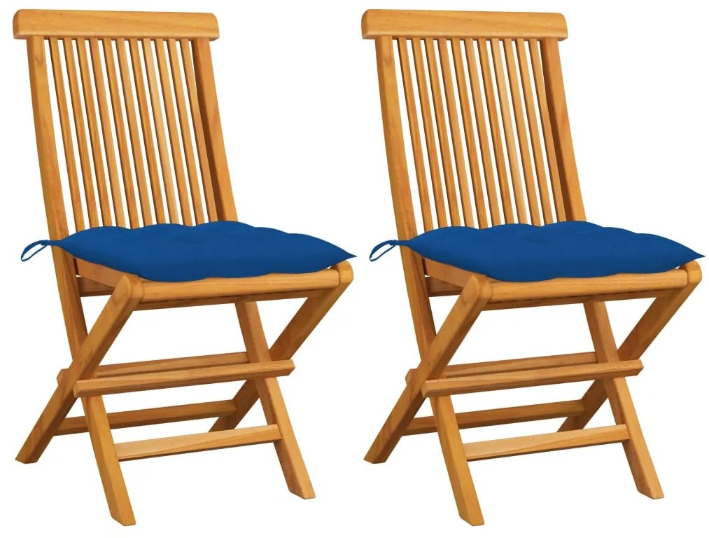vidaXL Záhradné stoličky s modrými podložkami 2 ks tíkový masív