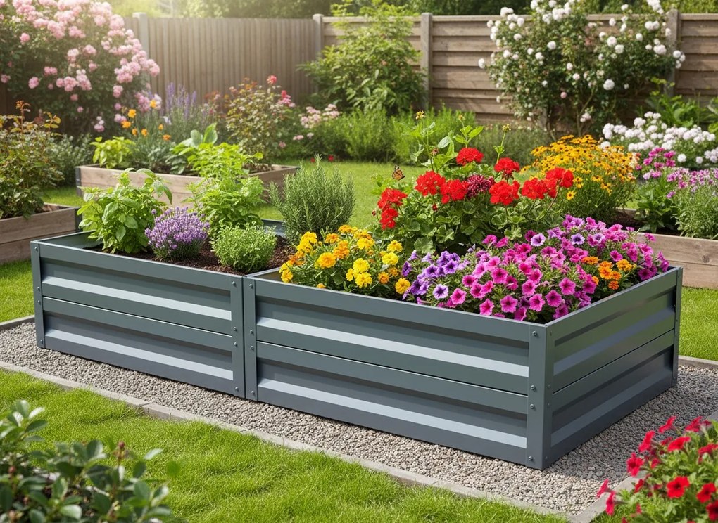 Vyvýšený záhon LEGI 0,65 × 2 m, pozinkovaný oceľový rám, výška 40 cm