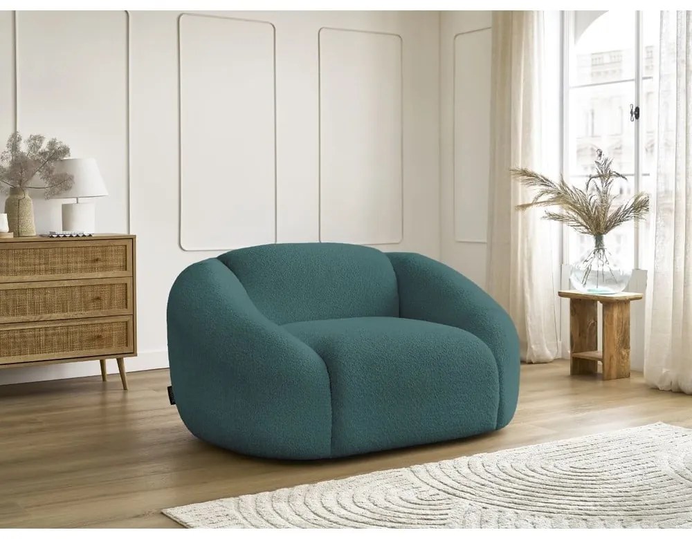 Tyrkysovomodré kreslo z textílie bouclé Tina – Bobochic Paris