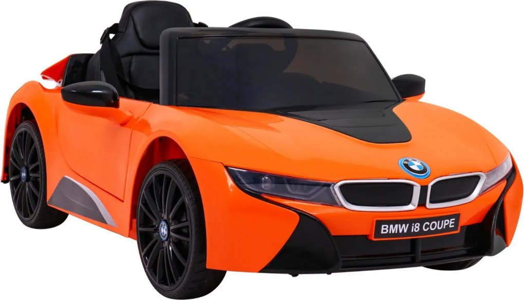 Ramiz BMW I8 Lift Battery Car Oranžová + diaľkové ovládanie + pomalý štart + 3-Pkt pásy + MP3 USB + LED