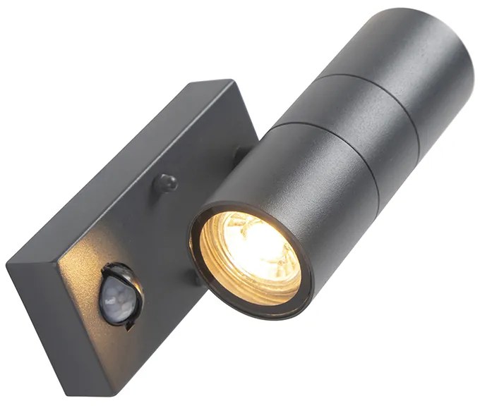 Vonkajšia nástenná lampa antracit s pohybovým senzorom 2-svetlá IP44 - Duo