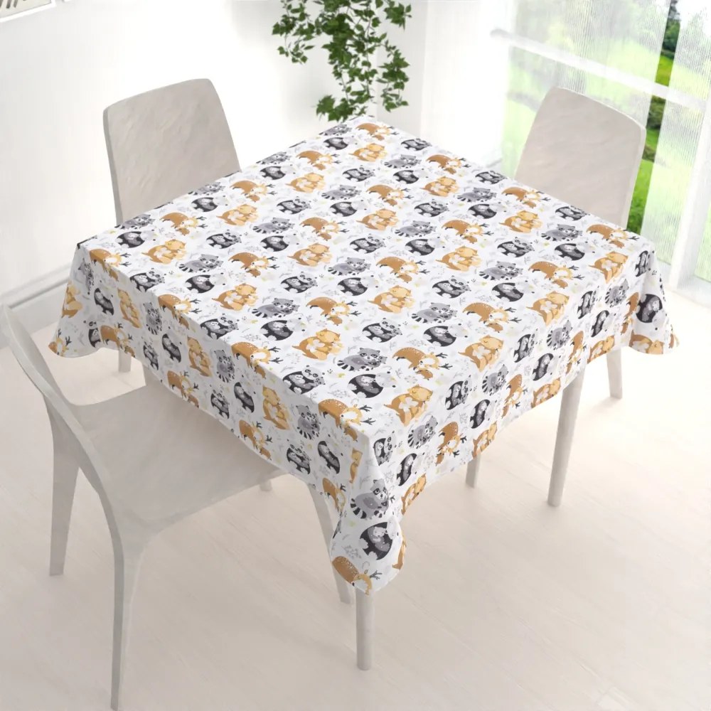 Biante Detský bavlnený štvorcový obrus Sandra SA-223 Zvieratká s mláďátkami 100x100 cm