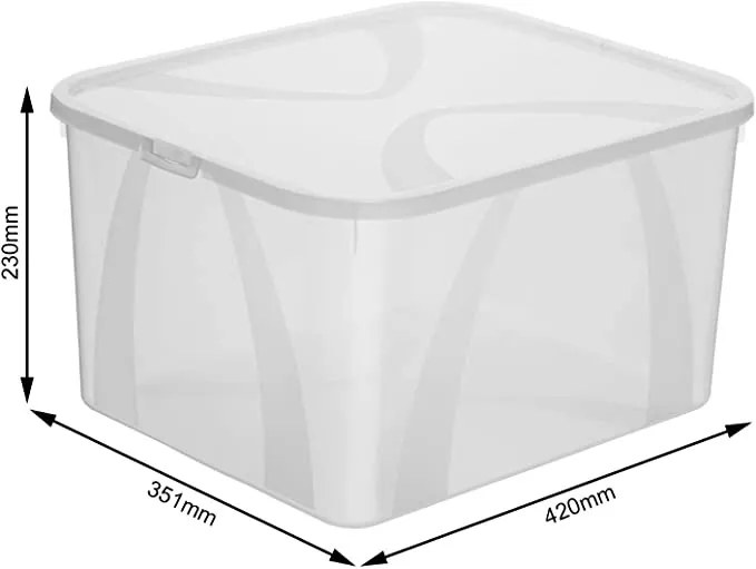 Úložný box, priehľadná krabica s vekom, Rotho LONA, 42x35x23 (25l)
