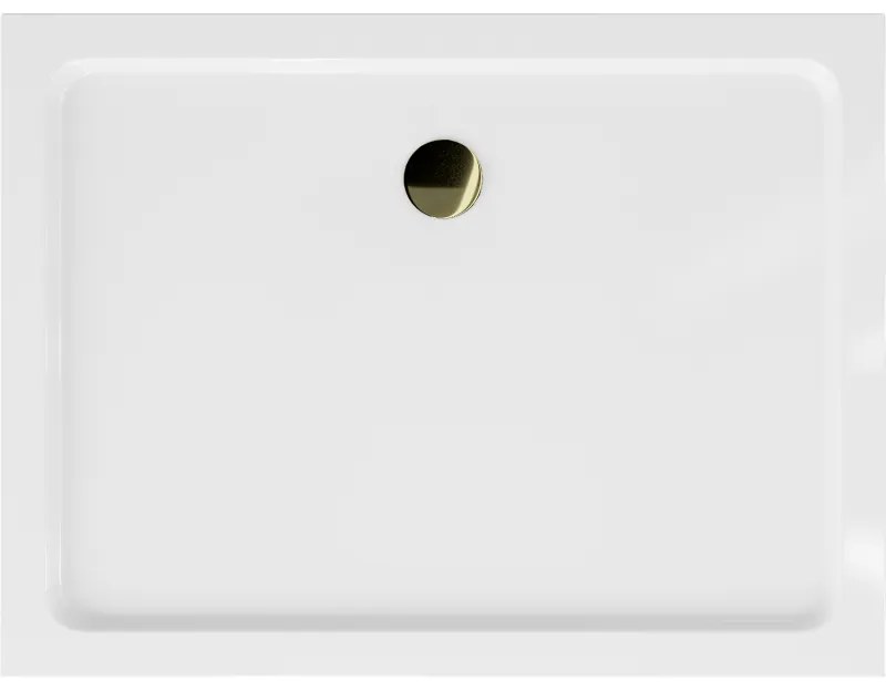 Mexen SLIM - Obdĺžniková sprchová vanička 110x90x5cm + zlatý sifón, biela, 40109011G