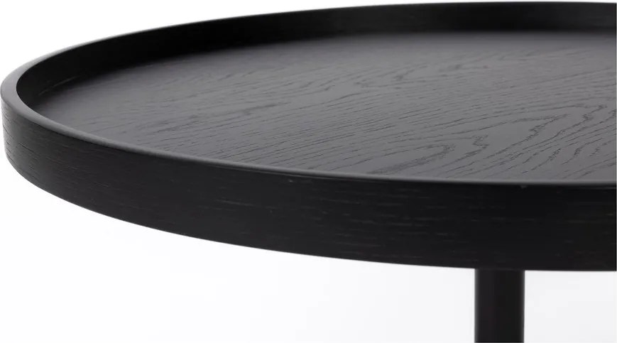Čierny okrúhly konferenčný stolík s doskou v dubovom dekore ø 70 cm Yuri L – White Label