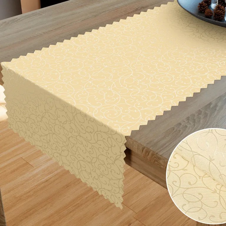Goldea luxusný dekoračný behúň na stôl - vzor vanilková perokresba 20x120 cm