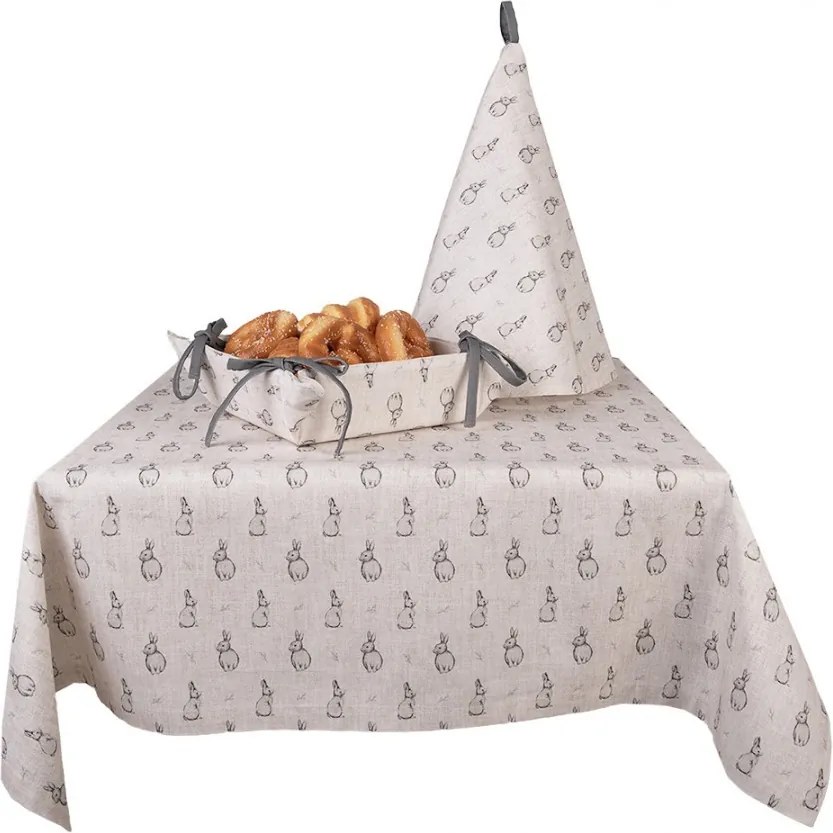 Béžový bavlnený obrus so zajačikom Bunny Buddies - 100*100 cm